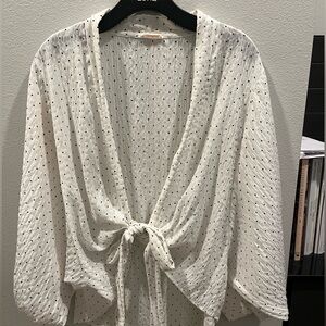 White Polka Dot Tie-Front Blouse